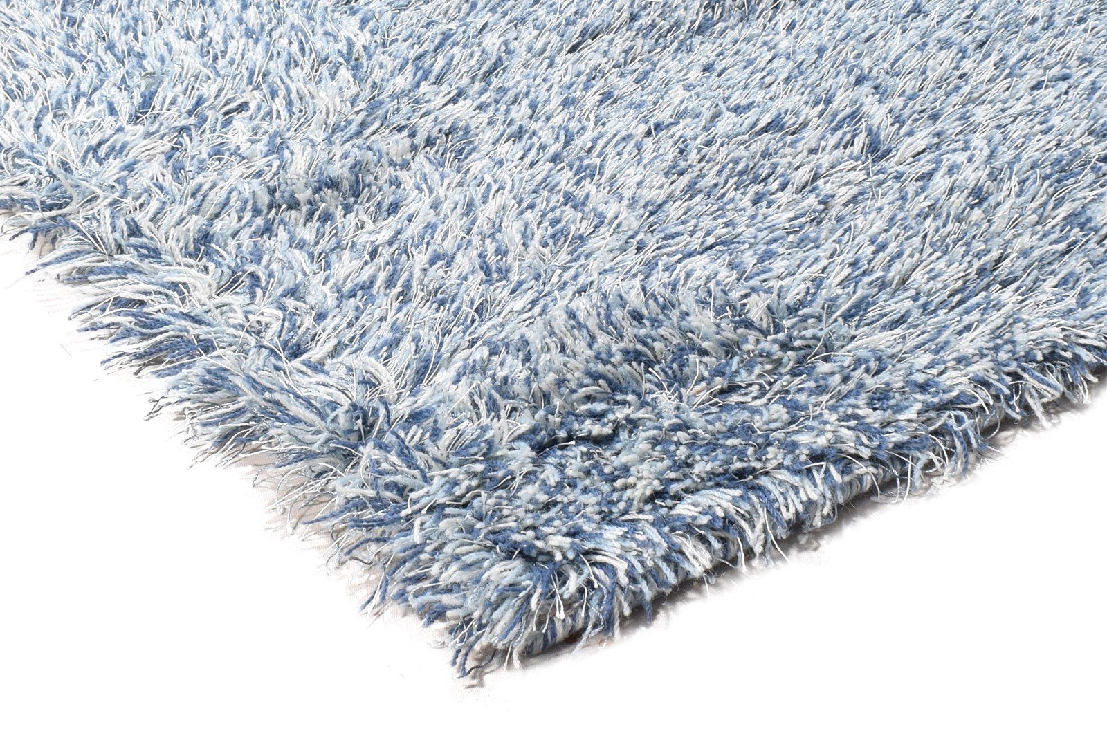 2'6 X 4' Rug Wool / Silk Blue Shag Hand Woven Scandinavian Solid Small Carpet 