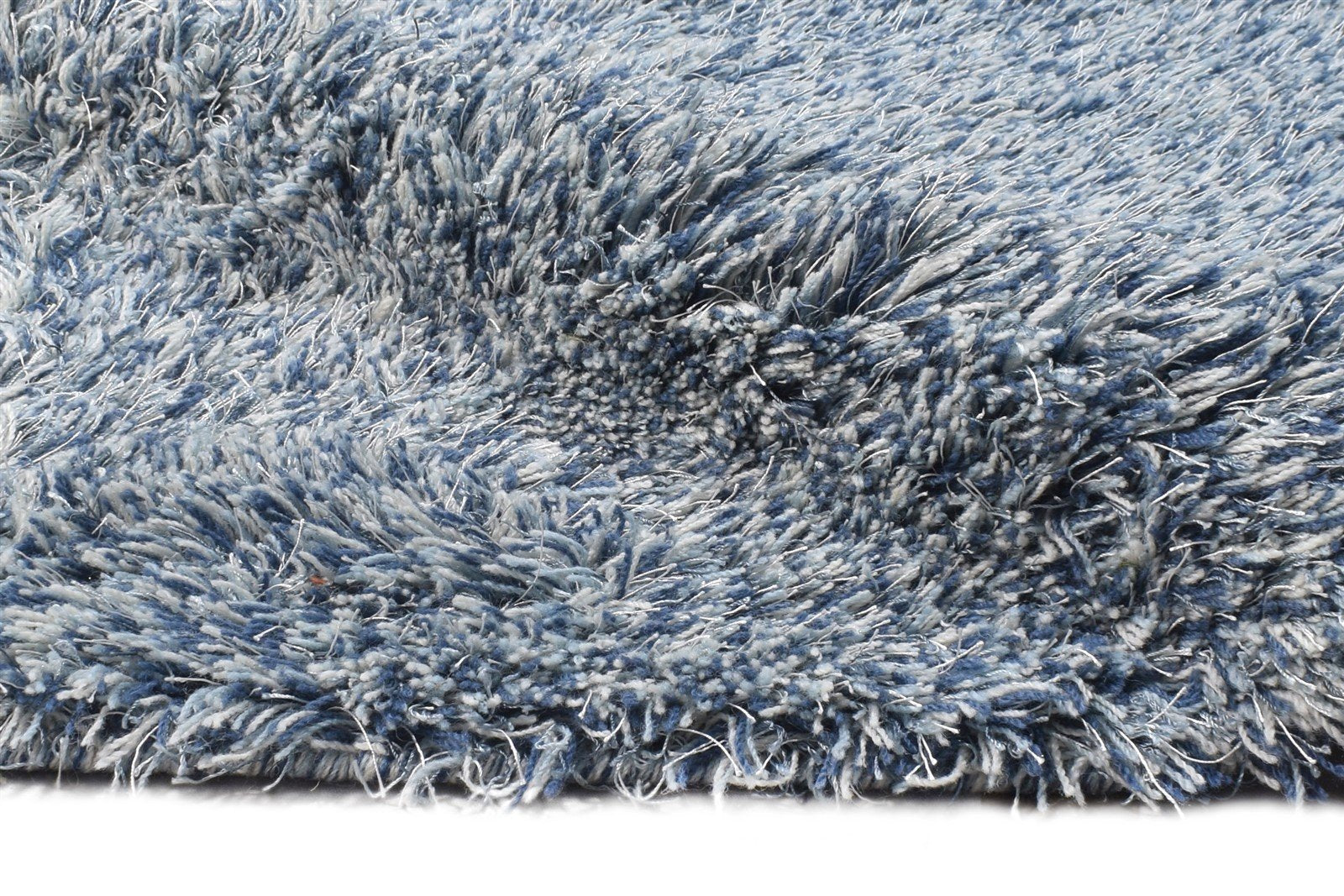 2'6 X 4' Rug Wool / Silk Blue Shag Hand Woven Scandinavian Solid Small Carpet 