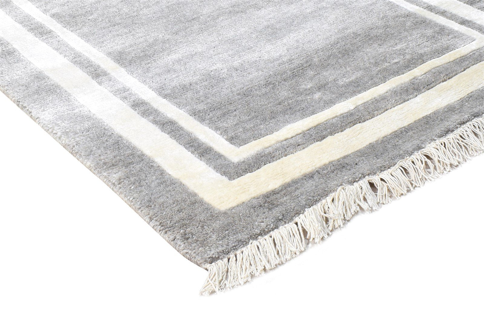 3X4 Rug Wool / Silk Grey Modern Hand Knotted Scandinavian Bordered Small Carpet 