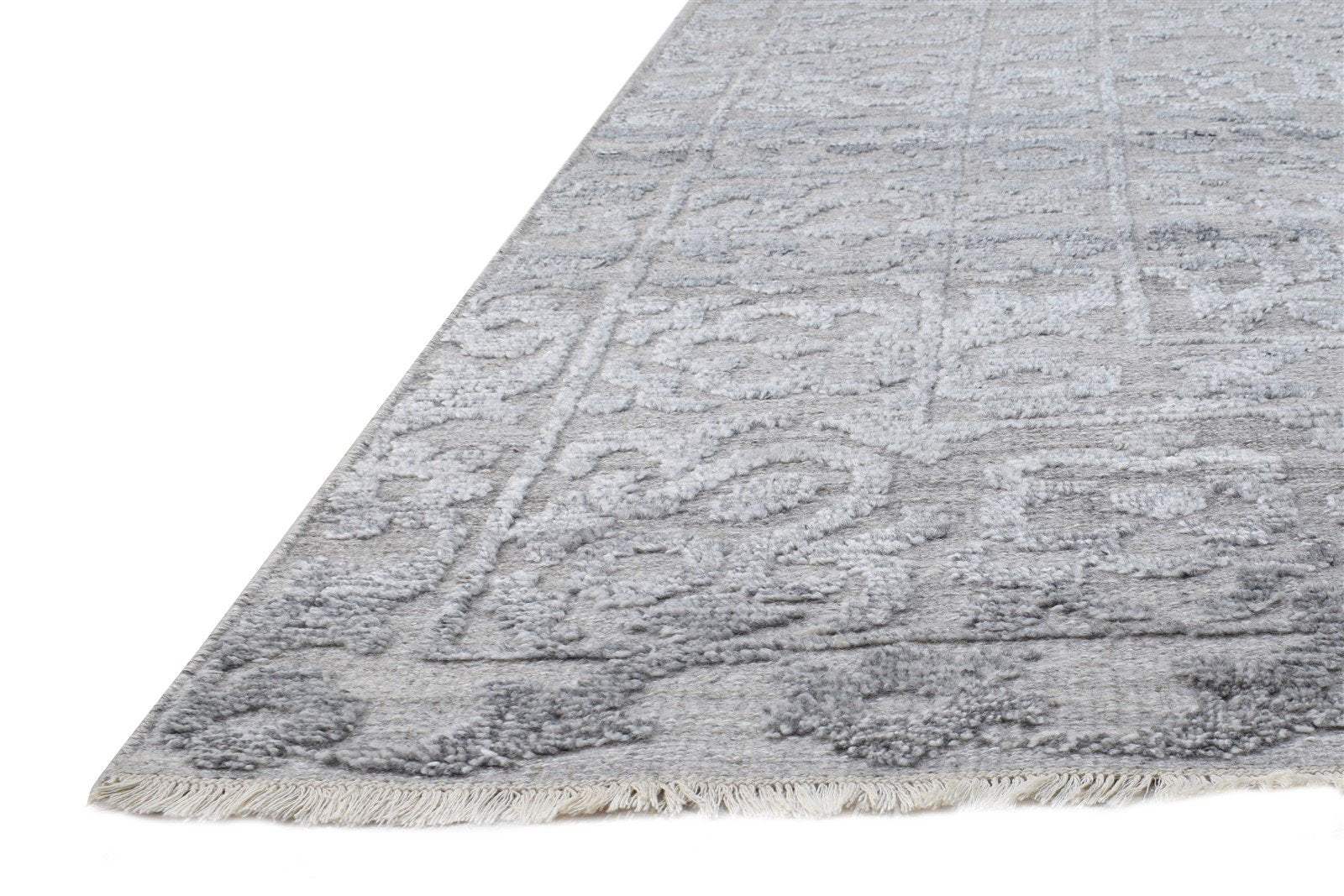 6' X 9' Rug Wool Silk Grey Modern Hand Knotted Scandinavian Floral Large Carpet 