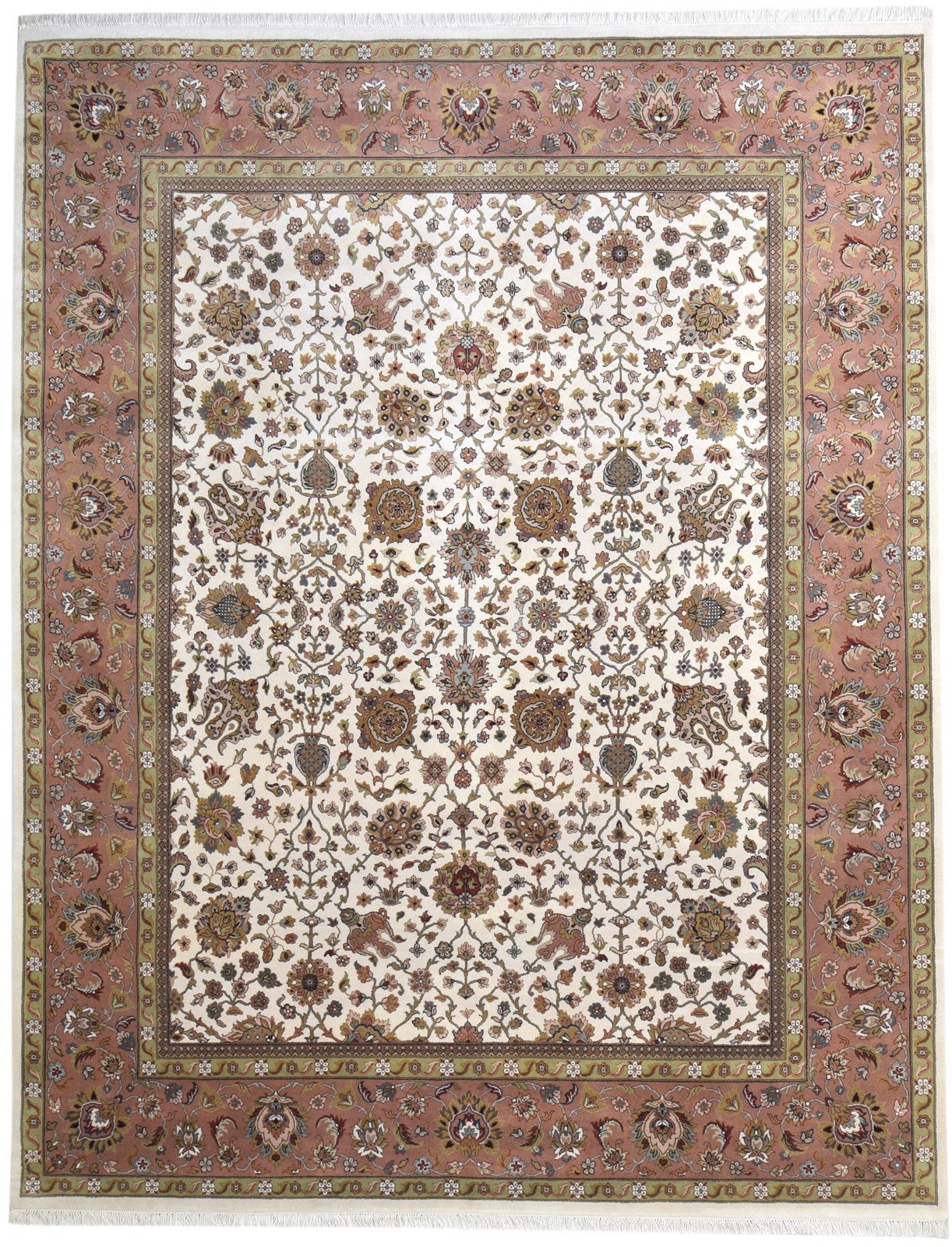 Hand Knotted Cream Wool Rug 8' X 10' Persian Kashan Oriental Large Carpet 