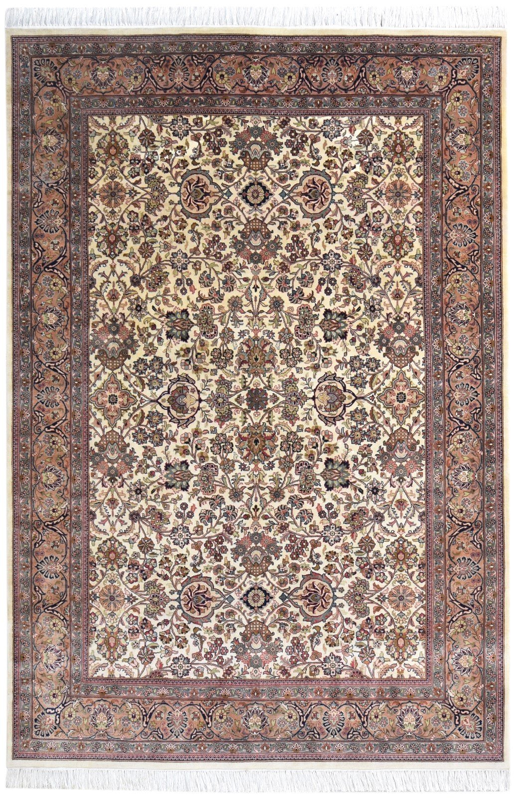 Hand Knotted Cream Wool Rug 7' X 10' Persian Kashan Oriental Large Carpet 