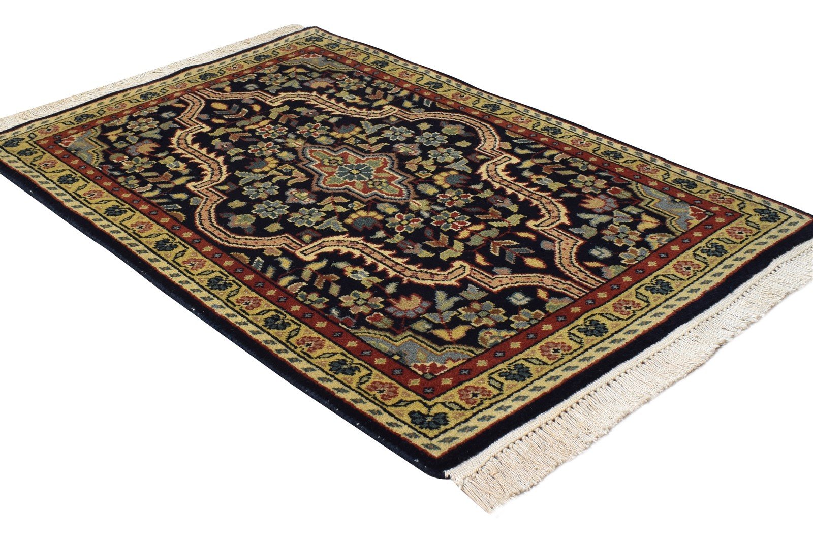 Wool Black Rug 2' X 3' Persian Hand Knotted Kashan Medallion Small Carpet 