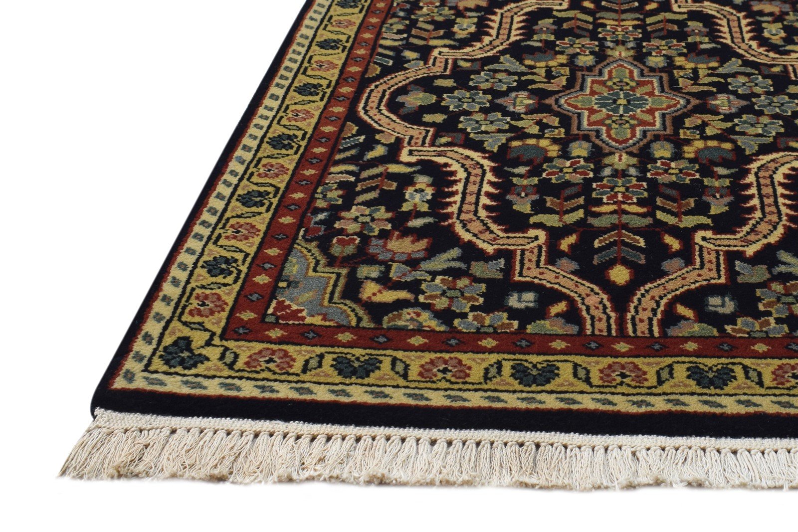 Wool Black Rug 2' X 3' Persian Hand Knotted Kashan Medallion Small Carpet 