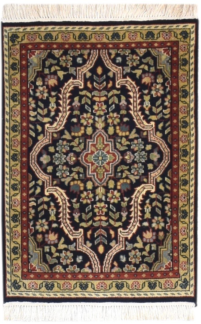 Hand Knotted Black Wool Rug 2' X 3' Persian Kashan Oriental Small Carpet 