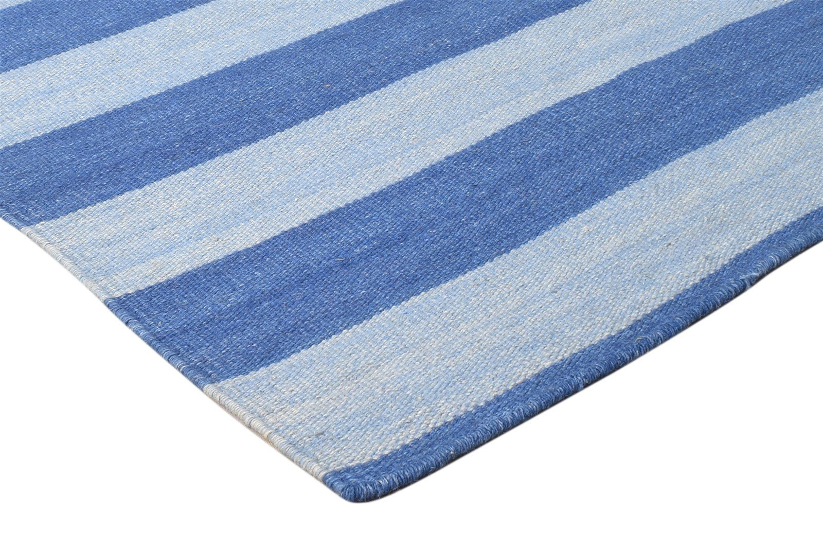 Dhurrie Blue Wool Rug 3' X 5' Modern Scandinavian Striped Small Carpet 