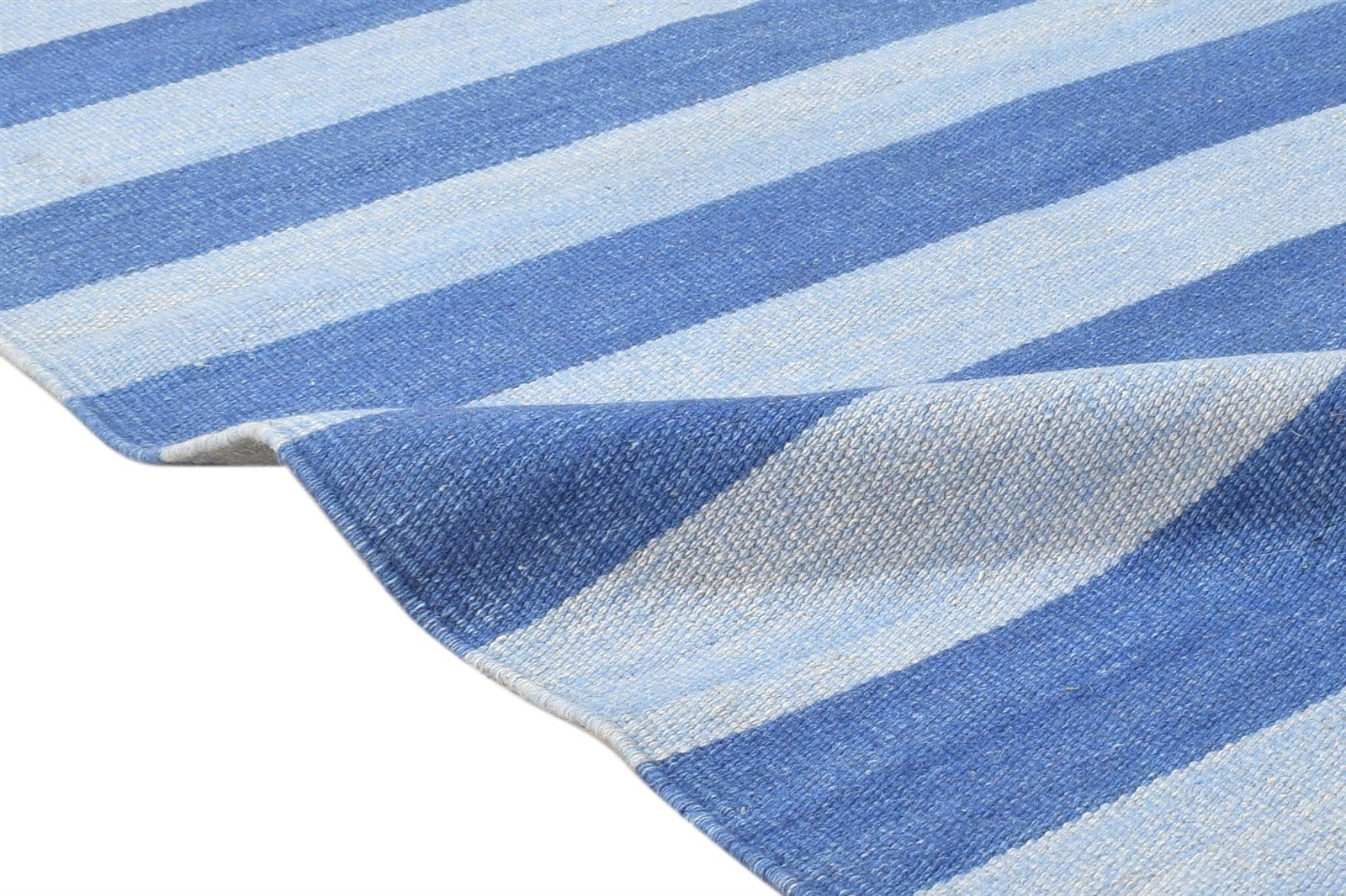 Dhurrie Blue Wool Rug 3' X 5' Modern Scandinavian Striped Small Carpet 