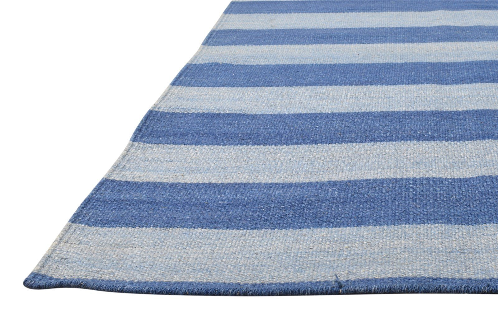 Dhurrie Blue Wool Rug 3' X 5' Modern Scandinavian Striped Small Carpet 