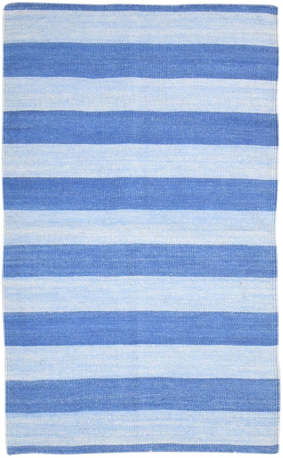 Dhurrie Blue Wool Rug 3' X 5' Modern Scandinavian Striped Small Carpet 