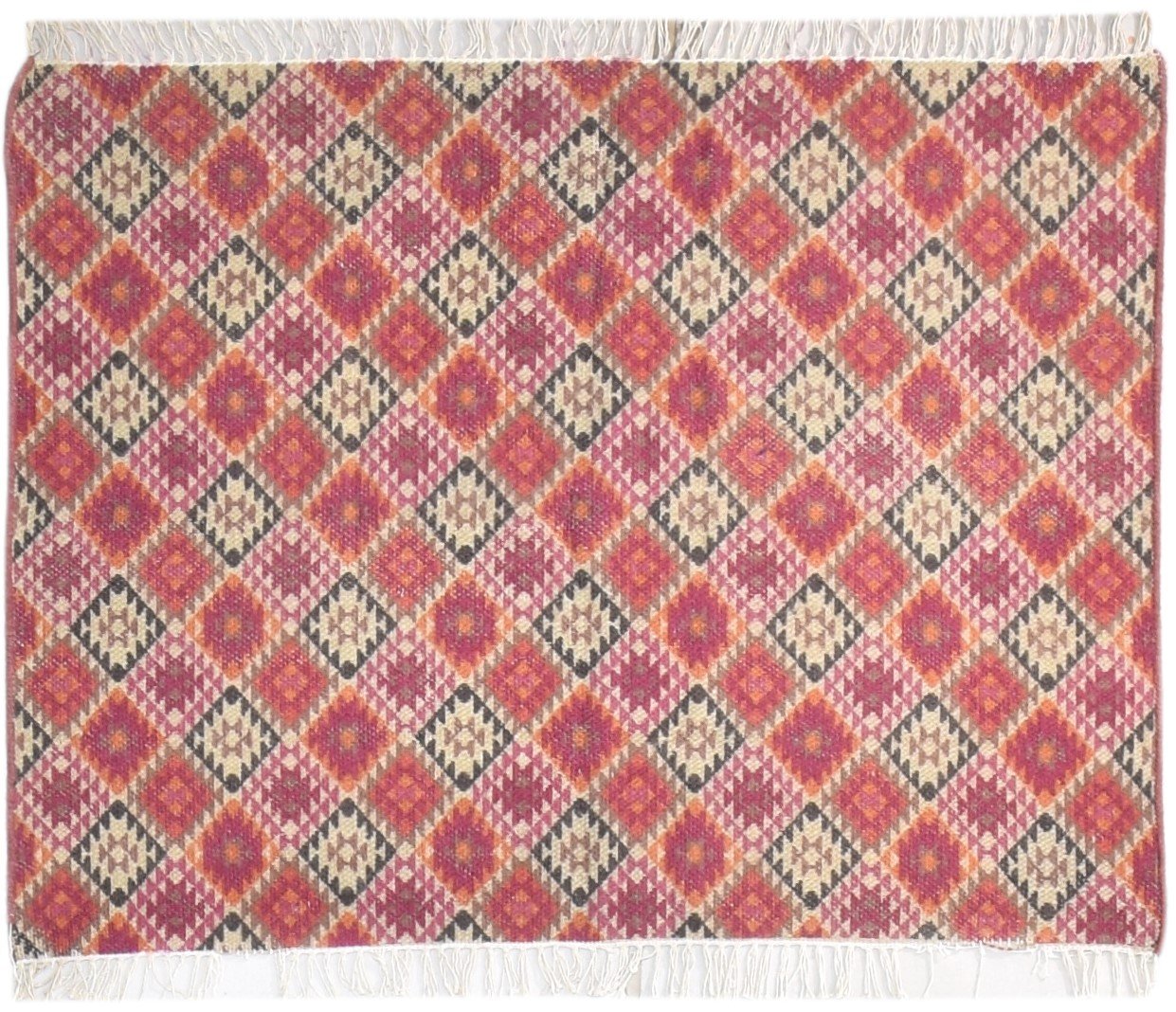 Wool Red Rug 4' X 3' Tribal Dhurrie Southwestern Tribal Room Size Carpet 