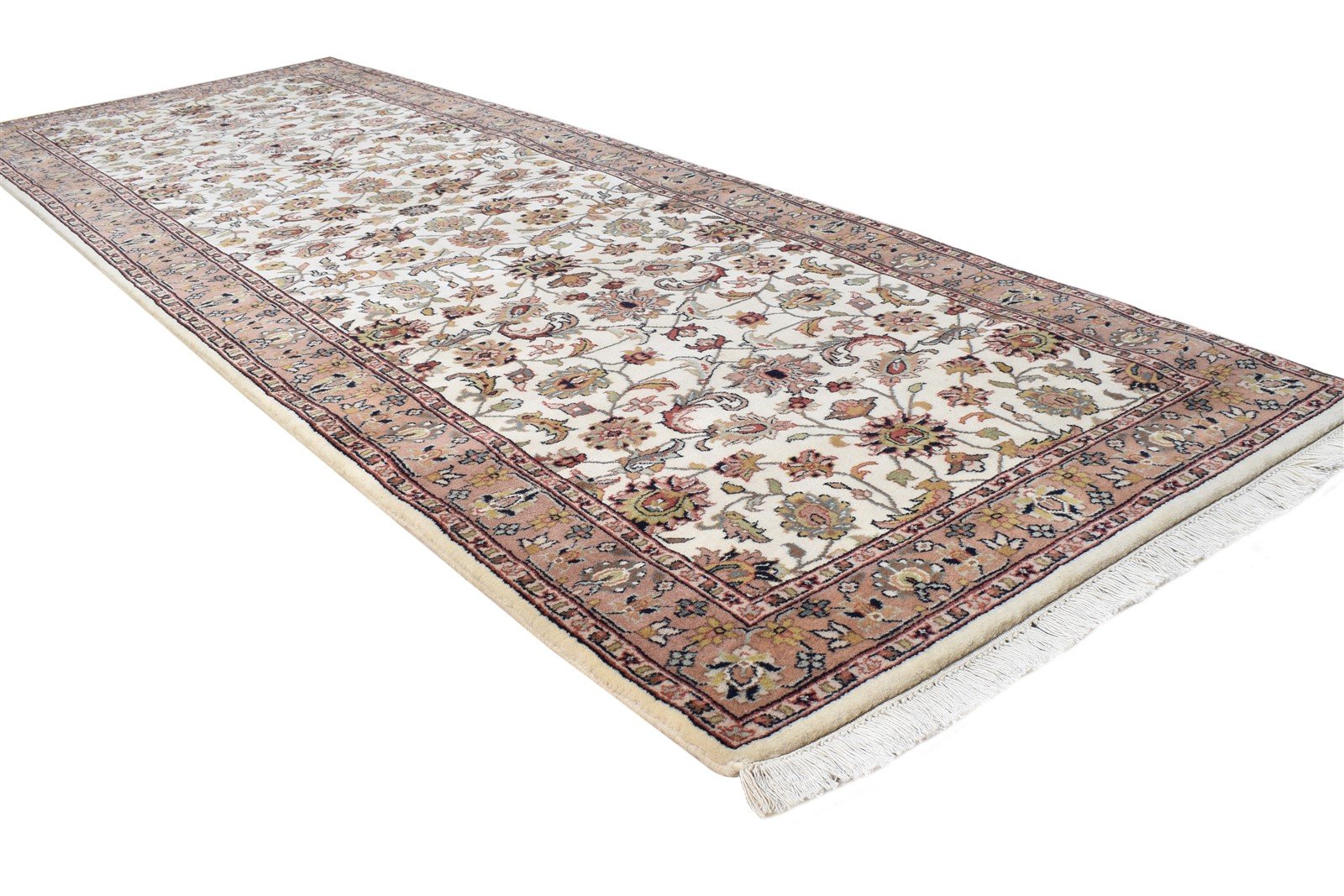 Cream Wool Rug 3' X 8' Persian Hand Knotted Kashan Oriental Small Runner 