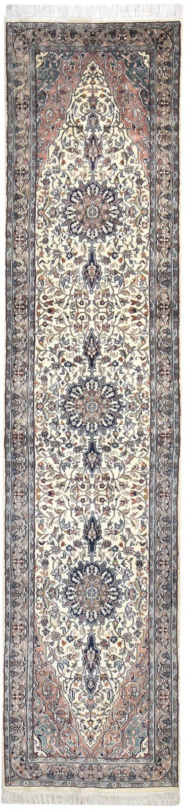 Hand Knotted Cream Wool Rug 3' X 11' Persian Tabriz Oriental Small Runner 