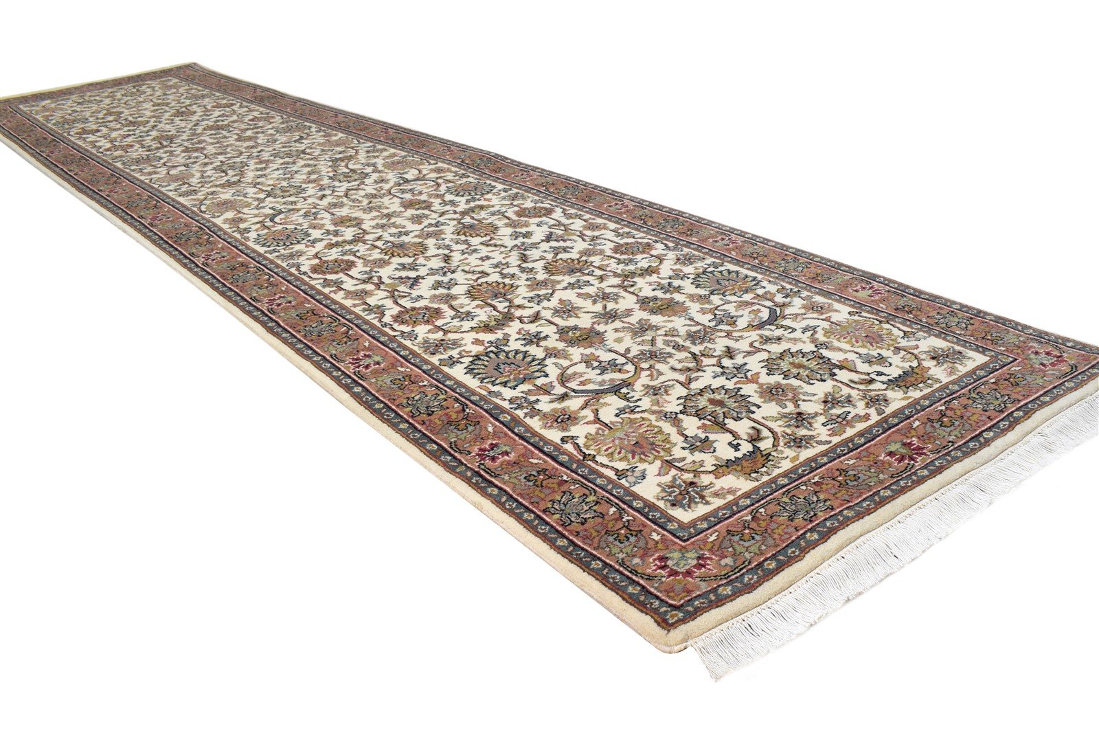 Hand Knotted Cream Wool Rug 3' X 12' Persian Kashan Oriental Small Runner 