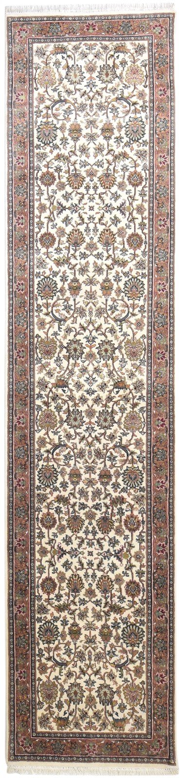 Hand Knotted Cream Wool Rug 3' X 12' Persian Kashan Oriental Small Runner 