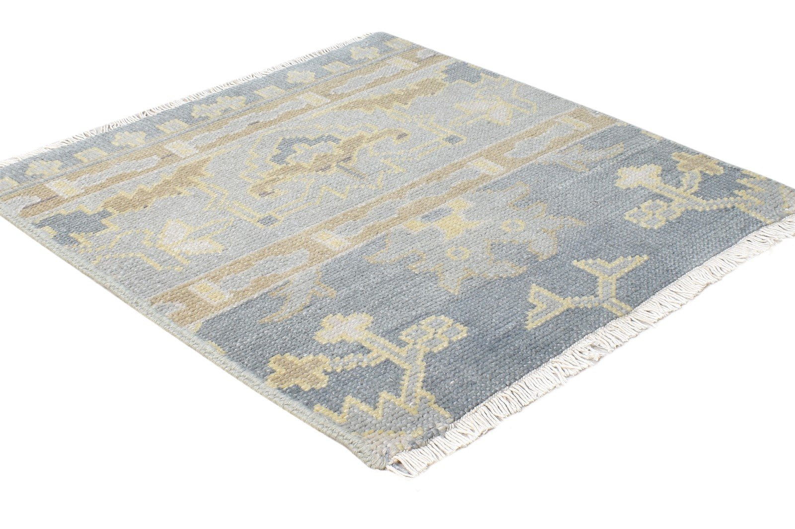 Hand Knotted Grey Wool Rug 2' X 2' Persian Oushak Oriental Small Carpet 