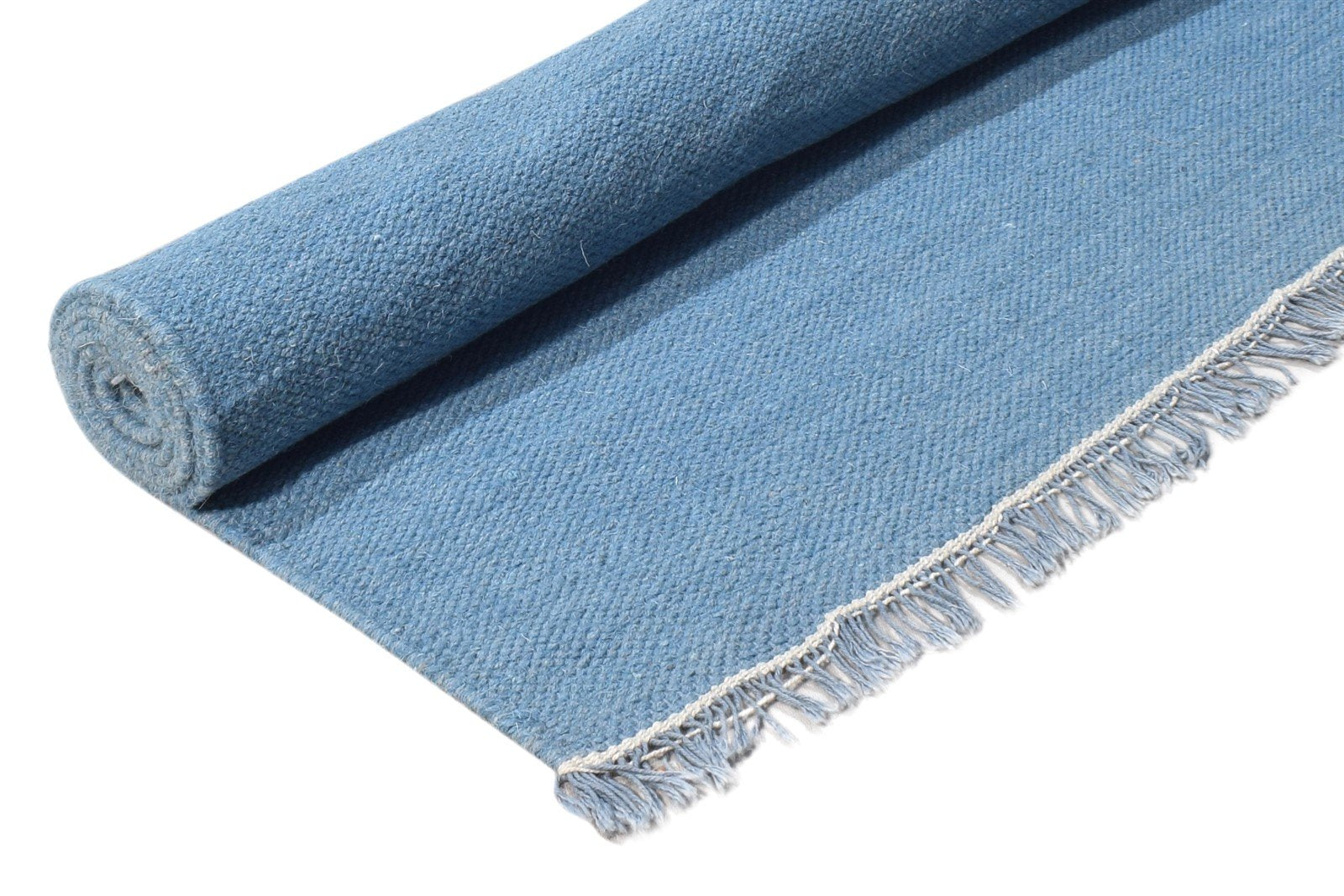 Blue Wool Rug 3' X 6' Modern Dhurrie Scandinavian Solid Small Carpet 