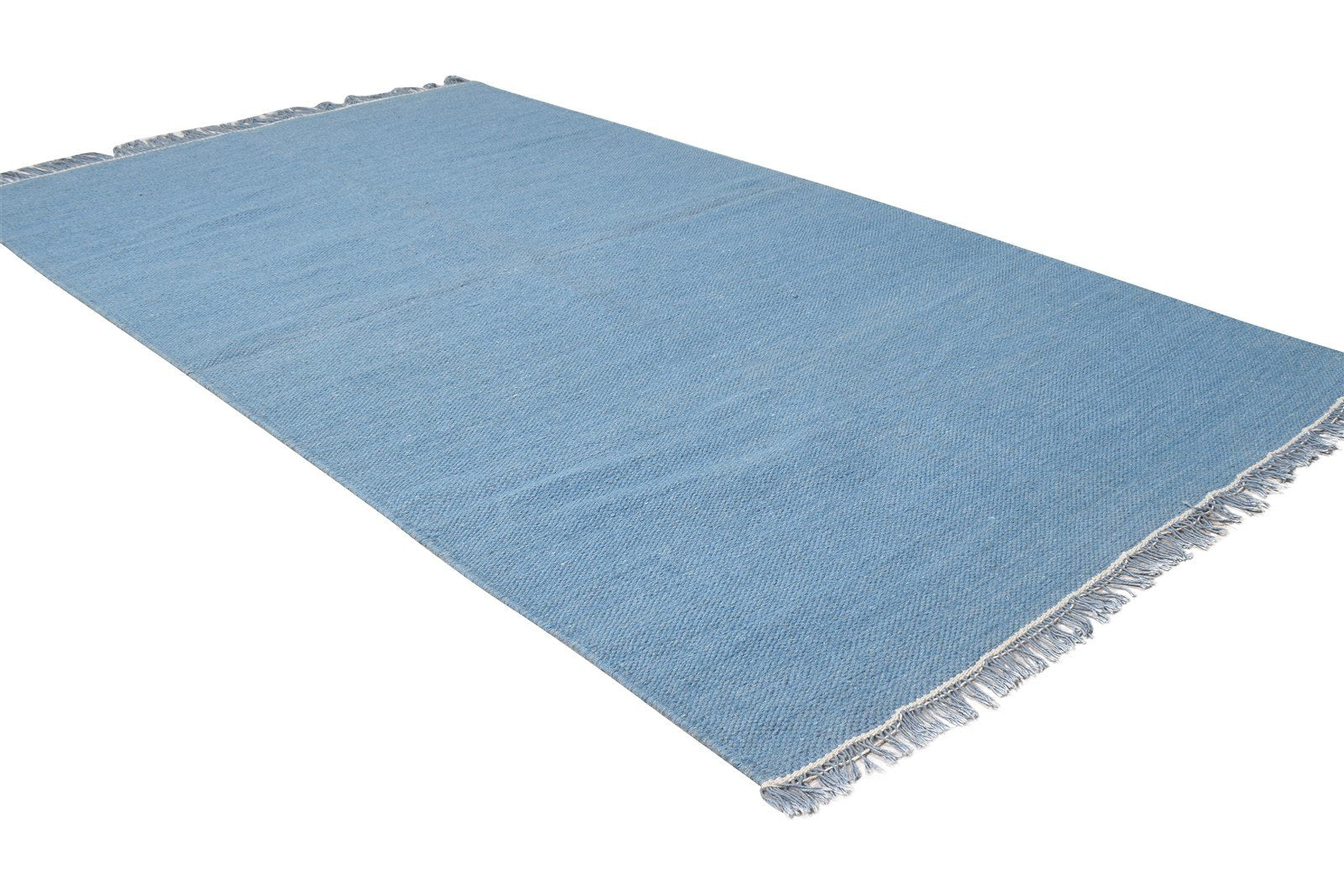 Blue Wool Rug 3' X 6' Modern Dhurrie Scandinavian Solid Small Carpet 