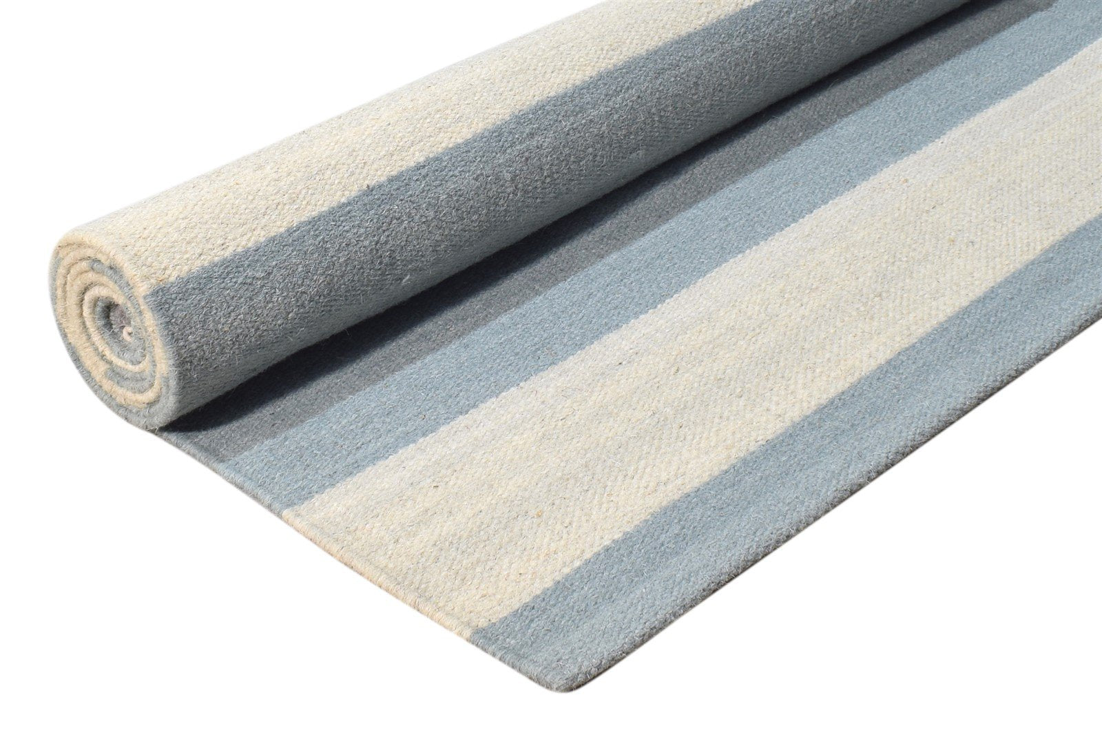 Wool Blue Rug 5' X 8' Modern Dhurrie Scandinavian Striped Room Size Carpet 