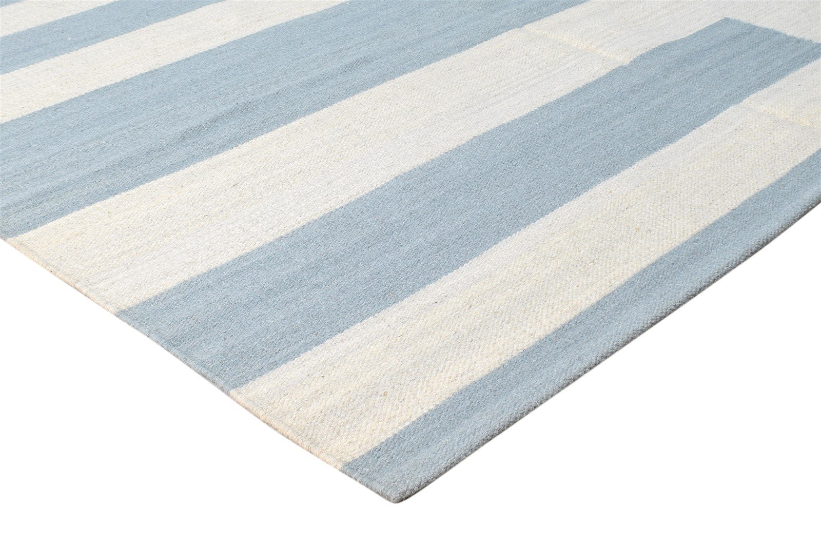 Wool Blue Rug 5' X 8' Modern Dhurrie Scandinavian Striped Room Size Carpet 