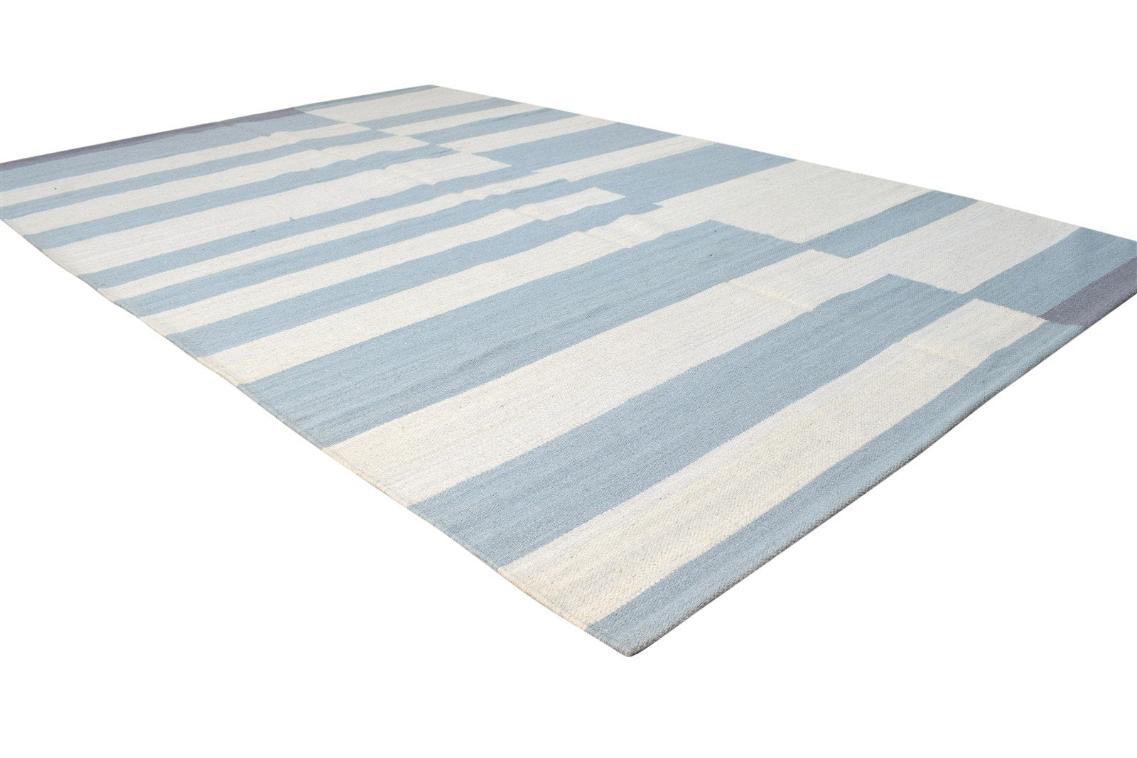 Wool Blue Rug 5' X 8' Modern Dhurrie Scandinavian Striped Room Size Carpet 