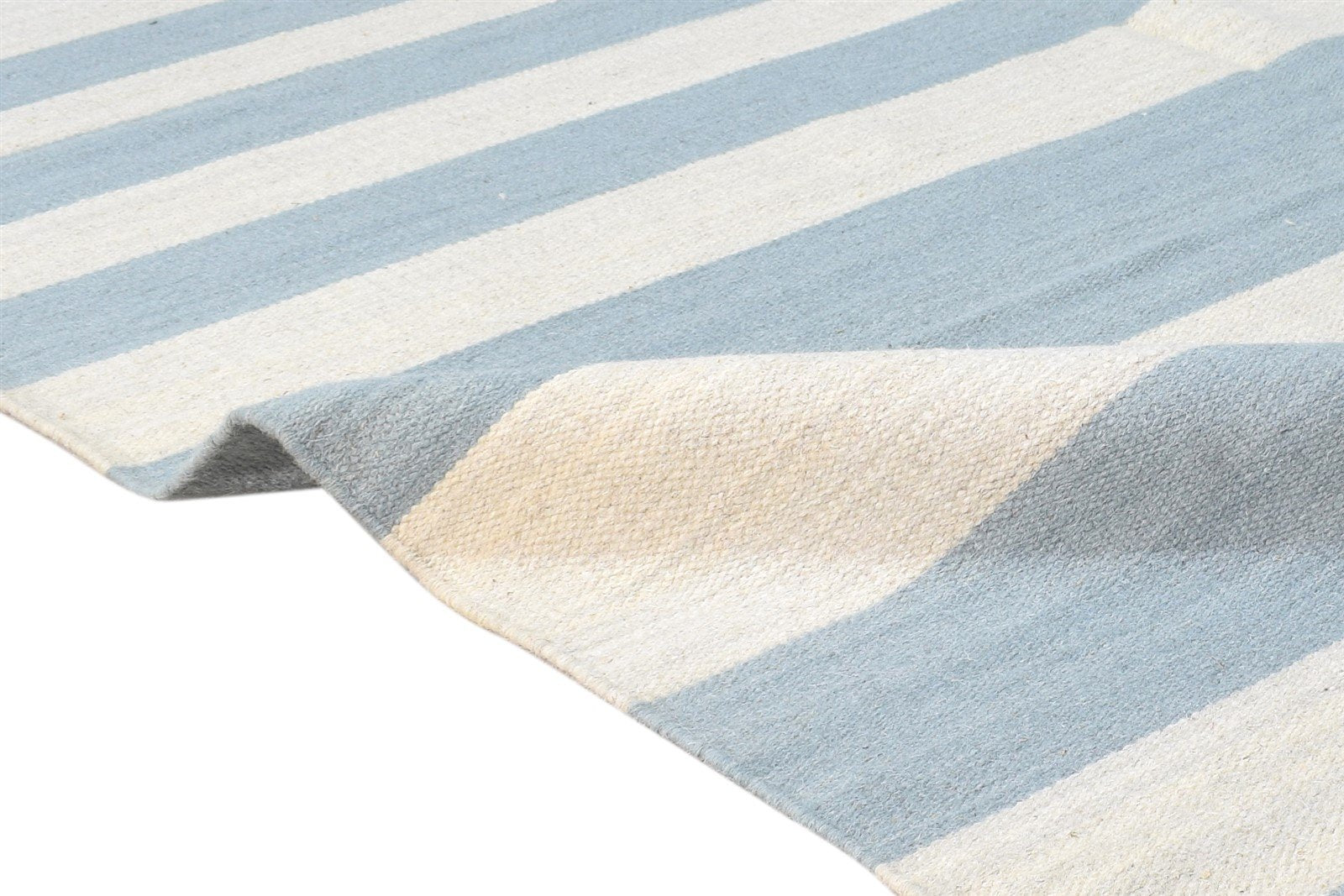 Wool Blue Rug 5' X 8' Modern Dhurrie Scandinavian Striped Room Size Carpet 