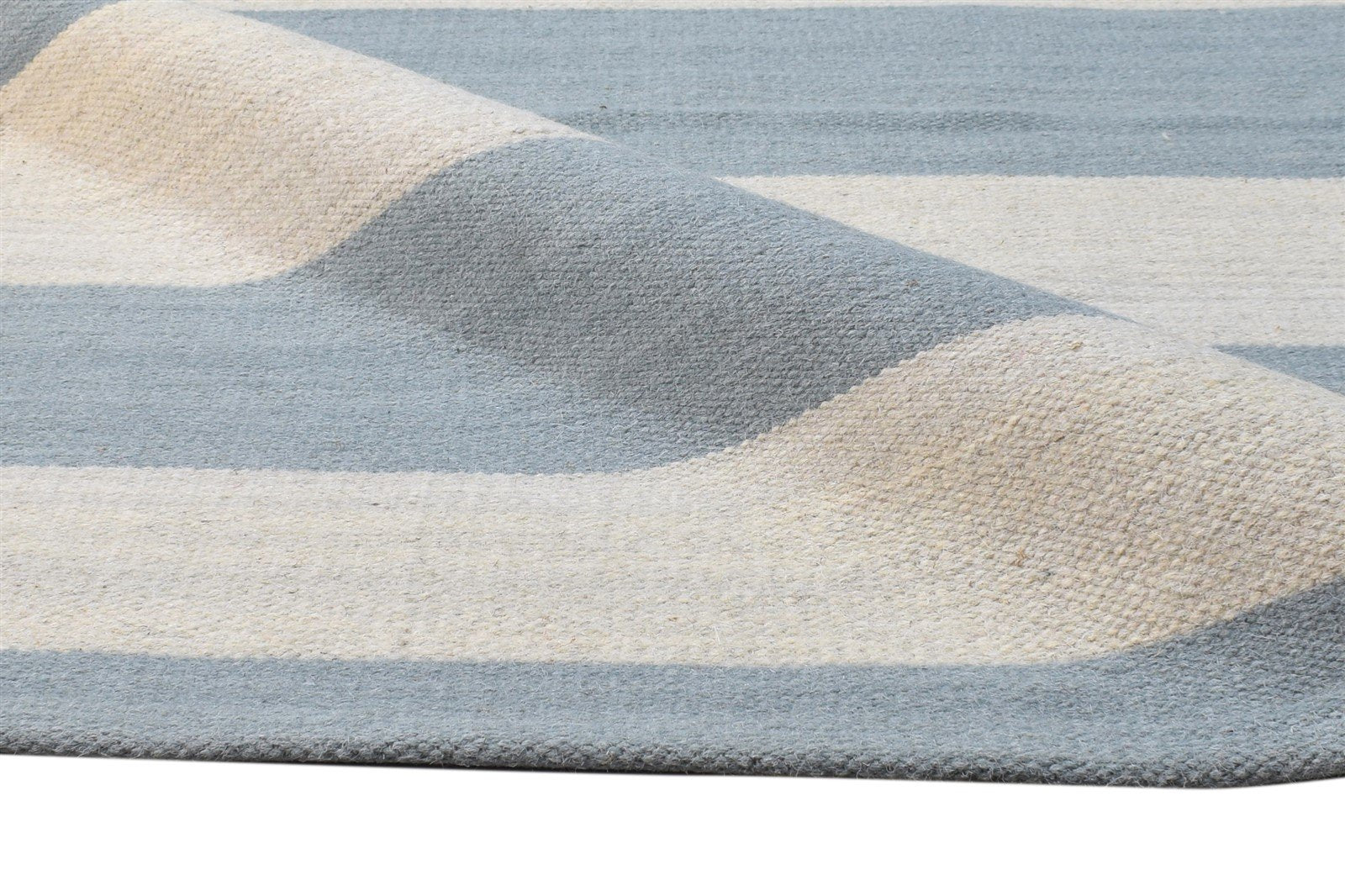 Wool Blue Rug 5' X 8' Modern Dhurrie Scandinavian Striped Room Size Carpet 