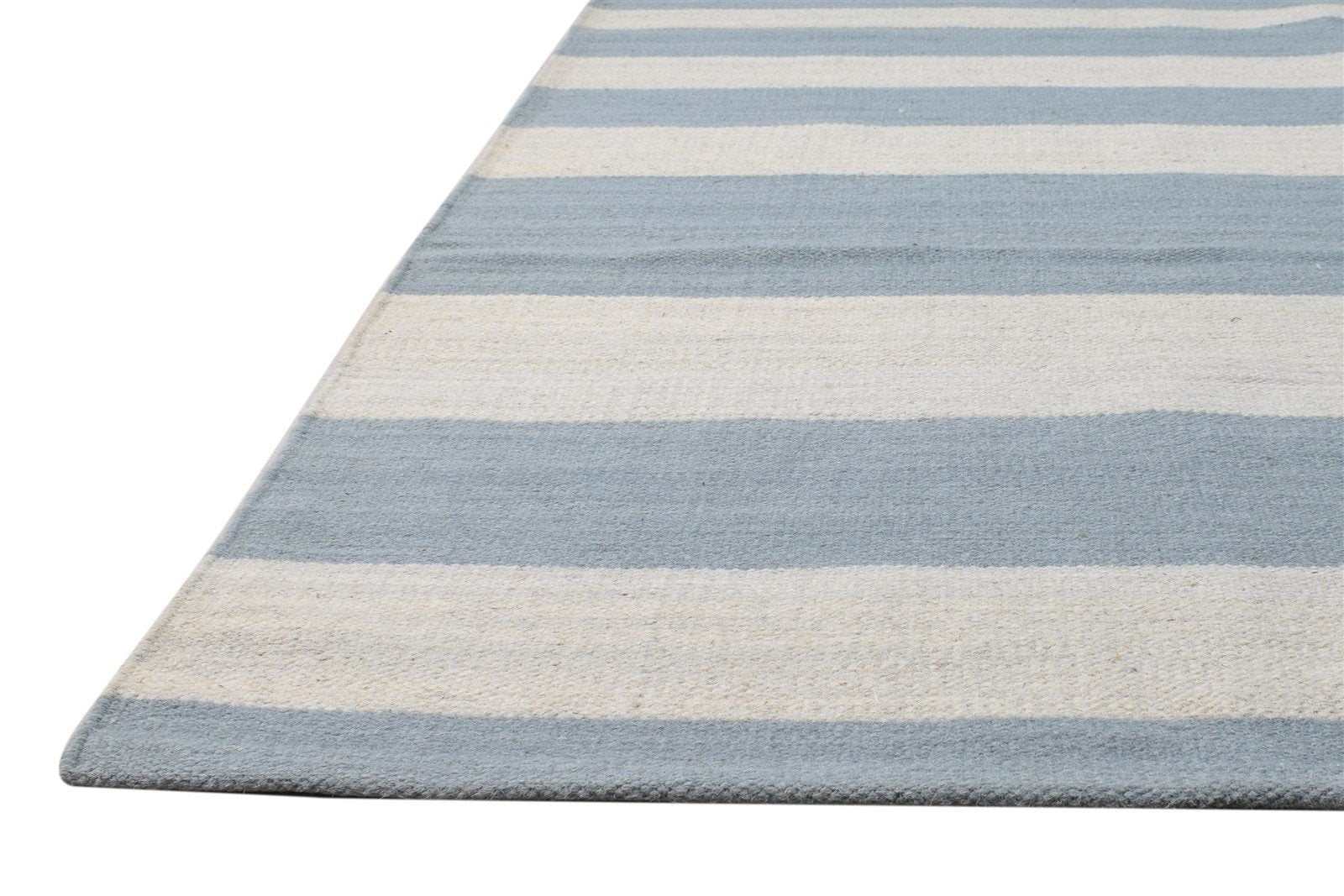 Wool Blue Rug 5' X 8' Modern Dhurrie Scandinavian Striped Room Size Carpet 