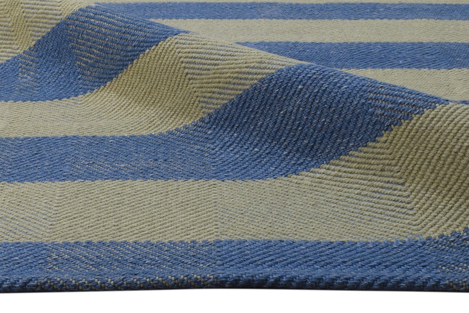 Green Wool Rug 4' X 7' Modern Dhurrie Scandinavian Striped Room Size Carpet 