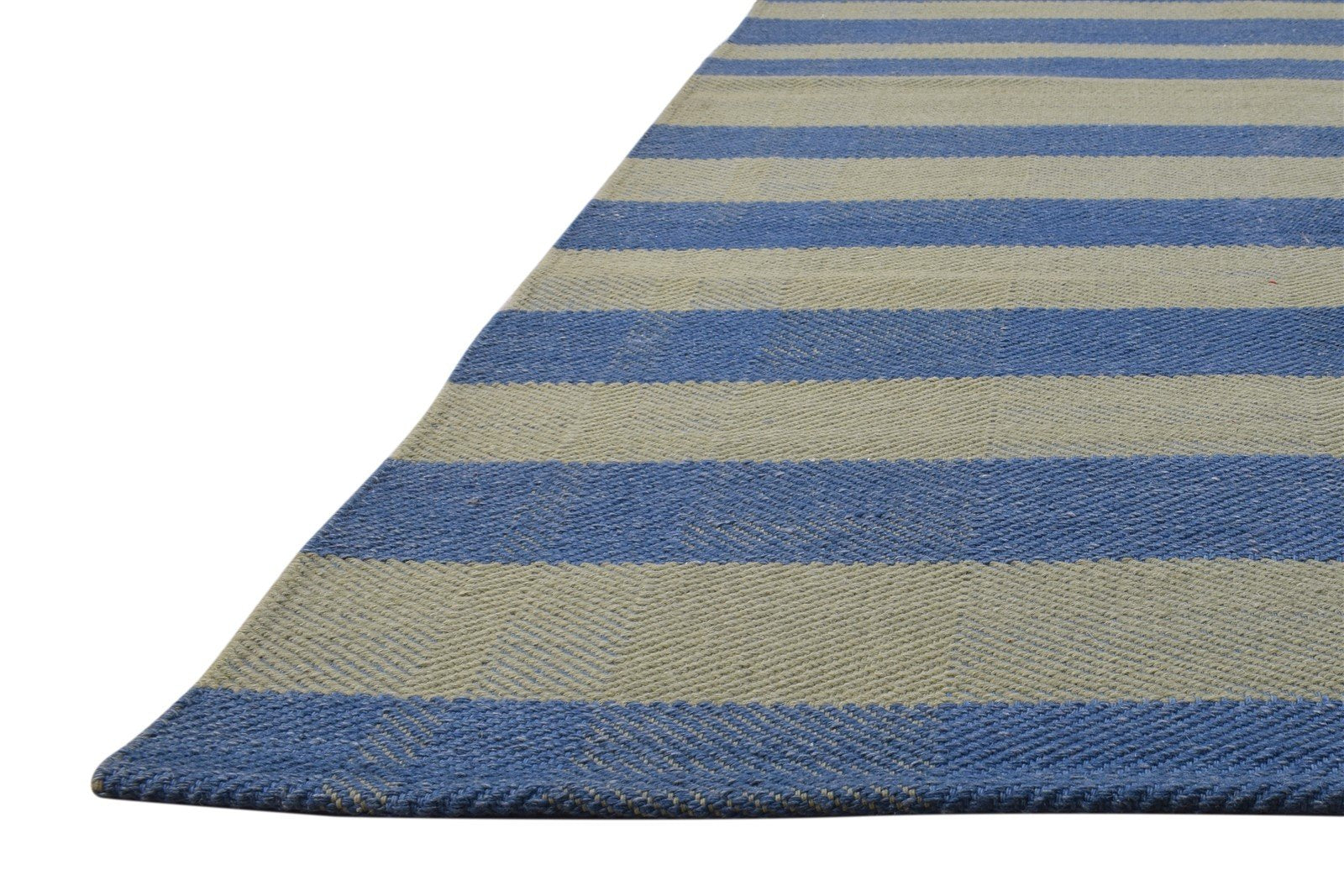 Green Wool Rug 4' X 7' Modern Dhurrie Scandinavian Striped Room Size Carpet 