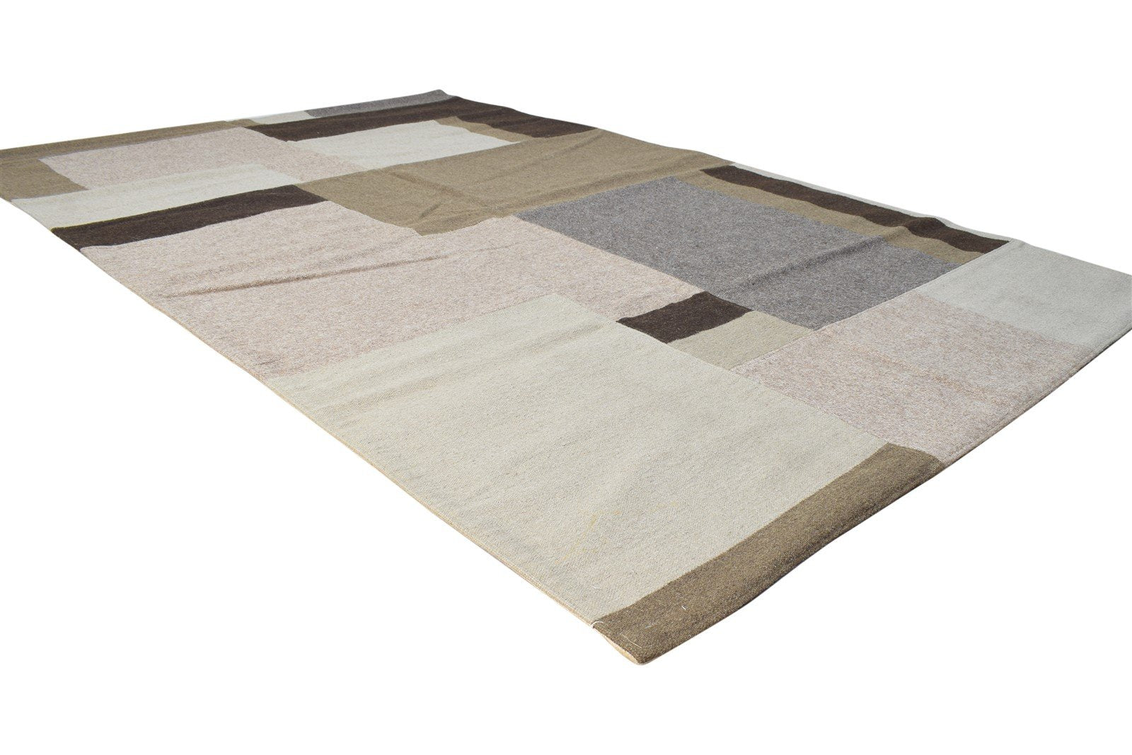 Brown Wool Rug 5' X 8' Modern Dhurrie Scandinavian Abstract Room Size Carpet 