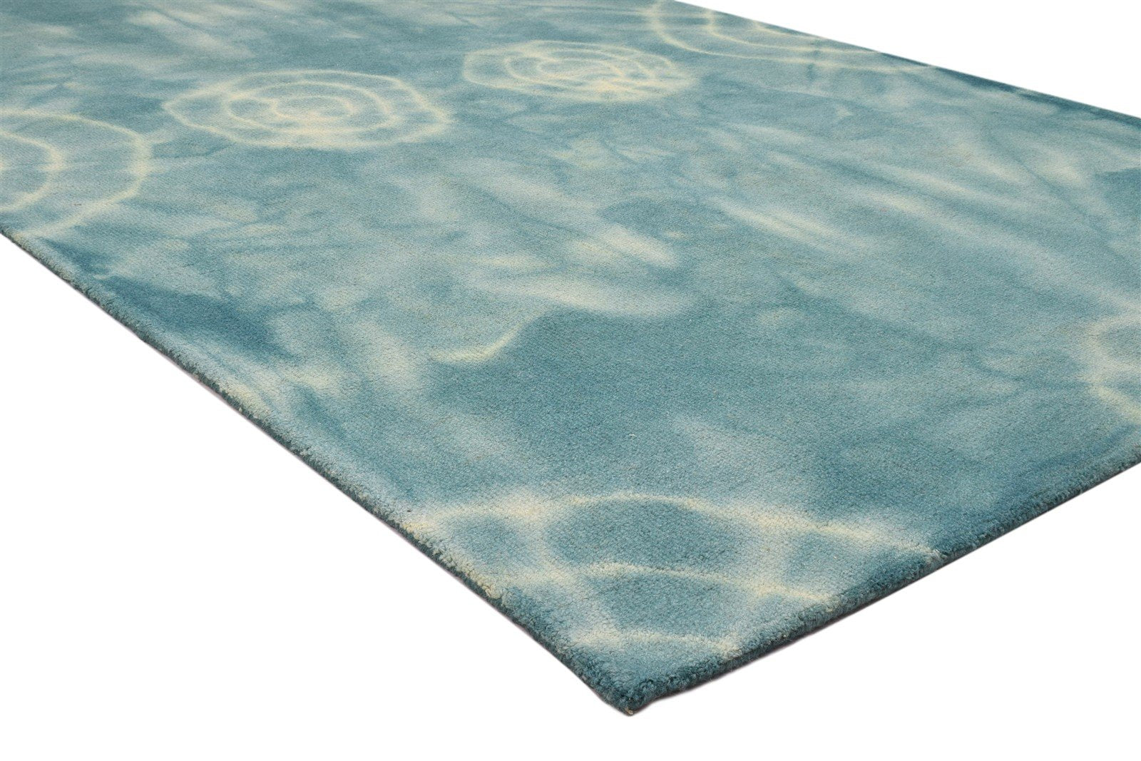 Hand Tufted Green Wool Rug 5' X 8' Modern Shibori Tie Dye Room Size Carpet 